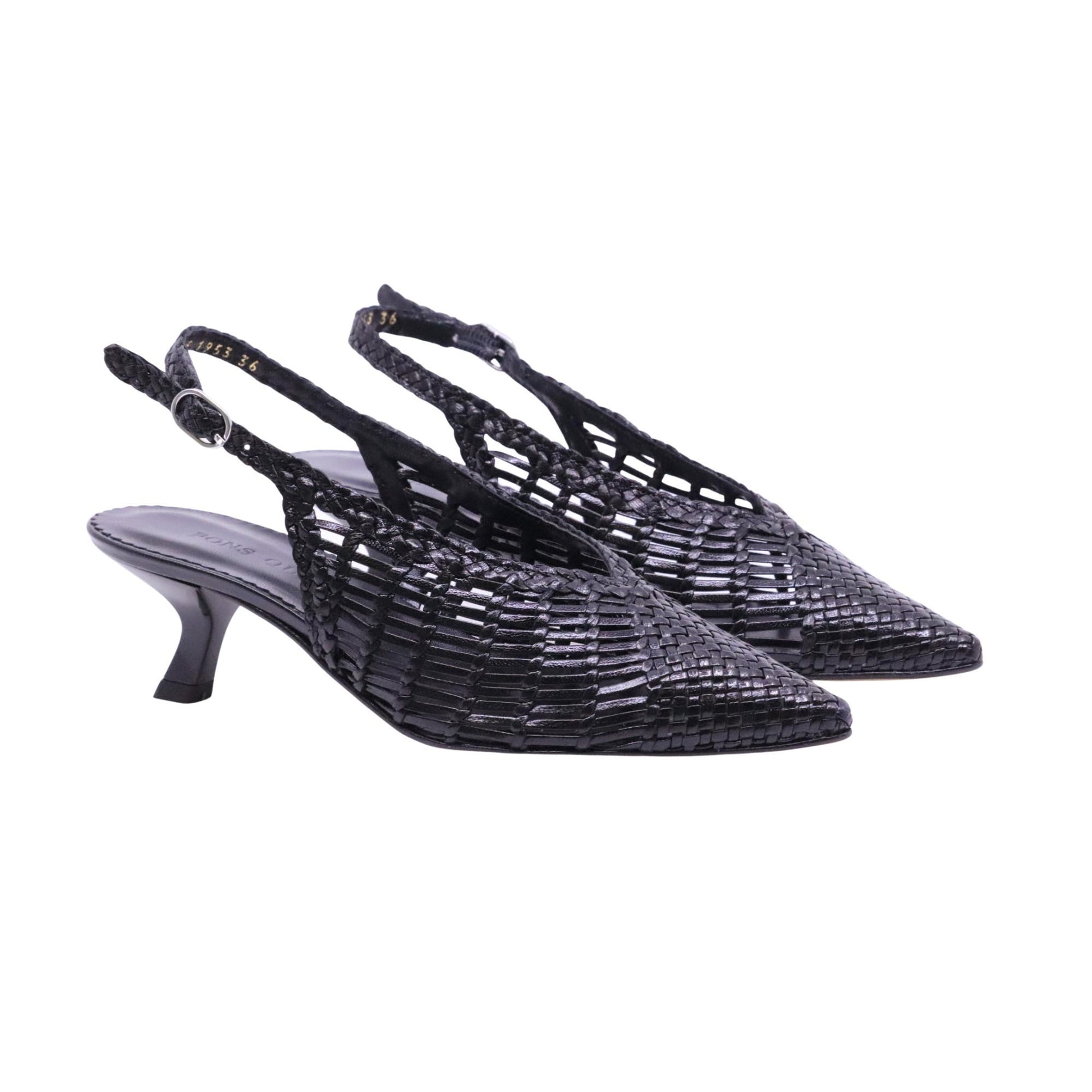 Pons Quintana Carol 11953 09 slingback donna in pelle intrecciata nero con tacco 