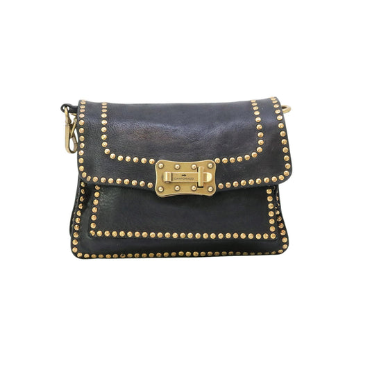 Borsa Campomaggi Agnese C016500 donna in pelle nera con borchie e tracolla regolabile 