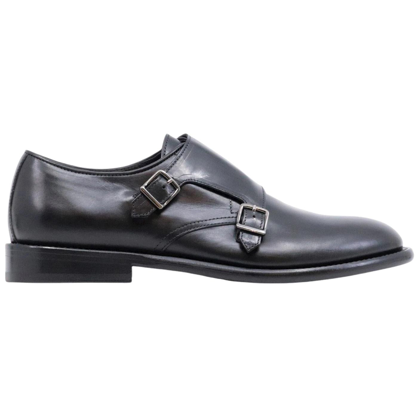 Scarpa uomo con doppia fibbia di Corvari in pelle nera 