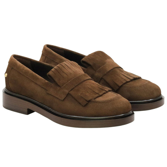 Triver Flight 709 mocassino donna in camoscio marrone con frange 