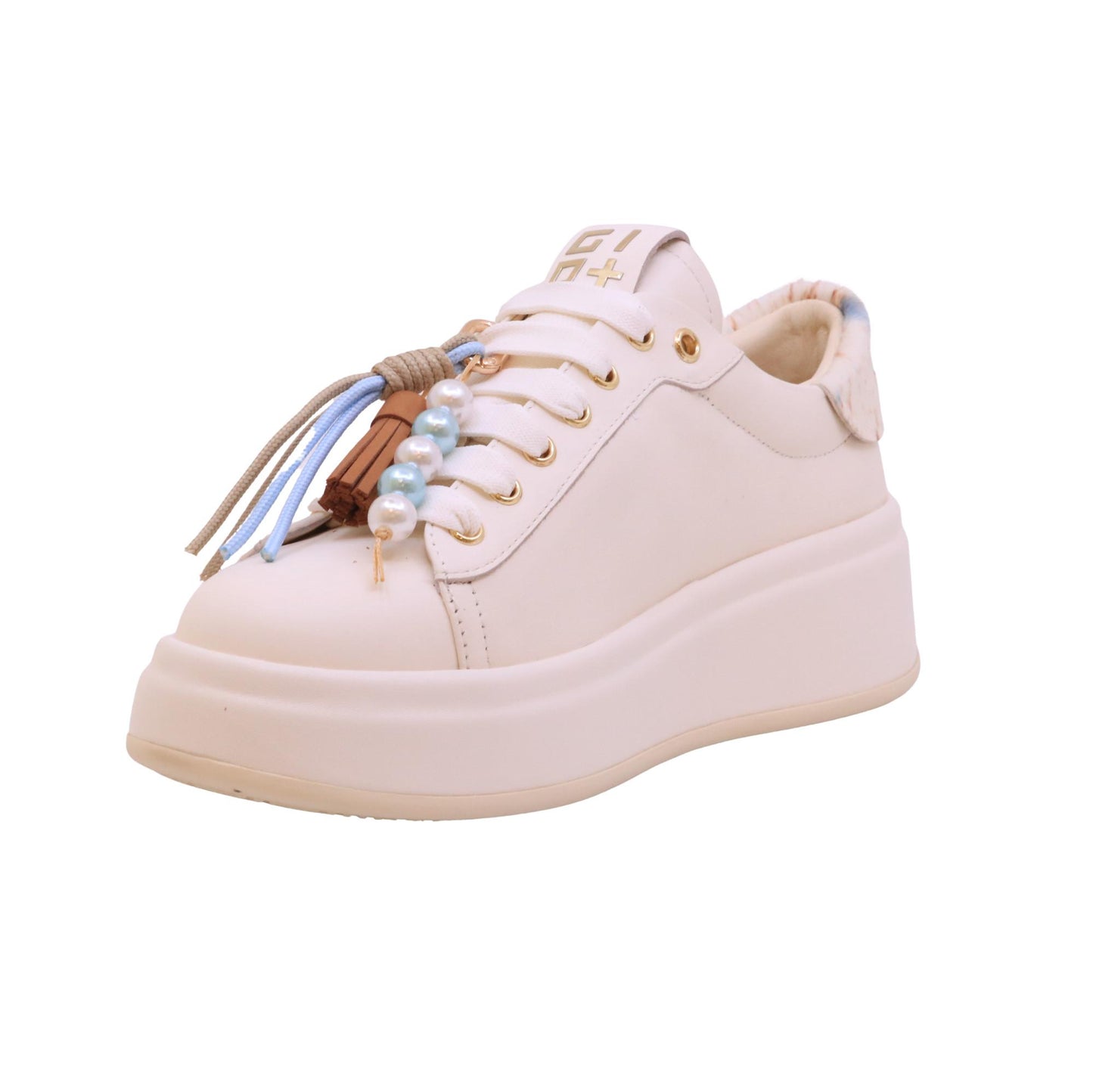 GIO+ Oliva Giulia sneaker donna platform in pelle bianco latte con accessori gioiello 