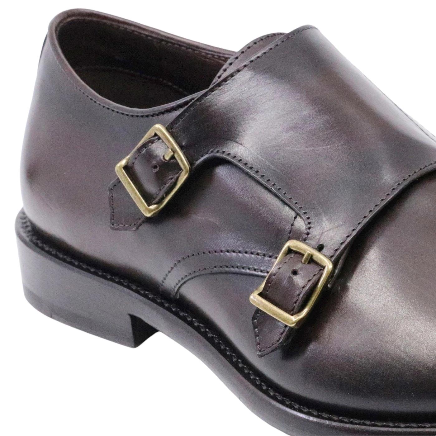 Scarpa uomo con doppia fibbia di Corvari in pelle testa di moro 