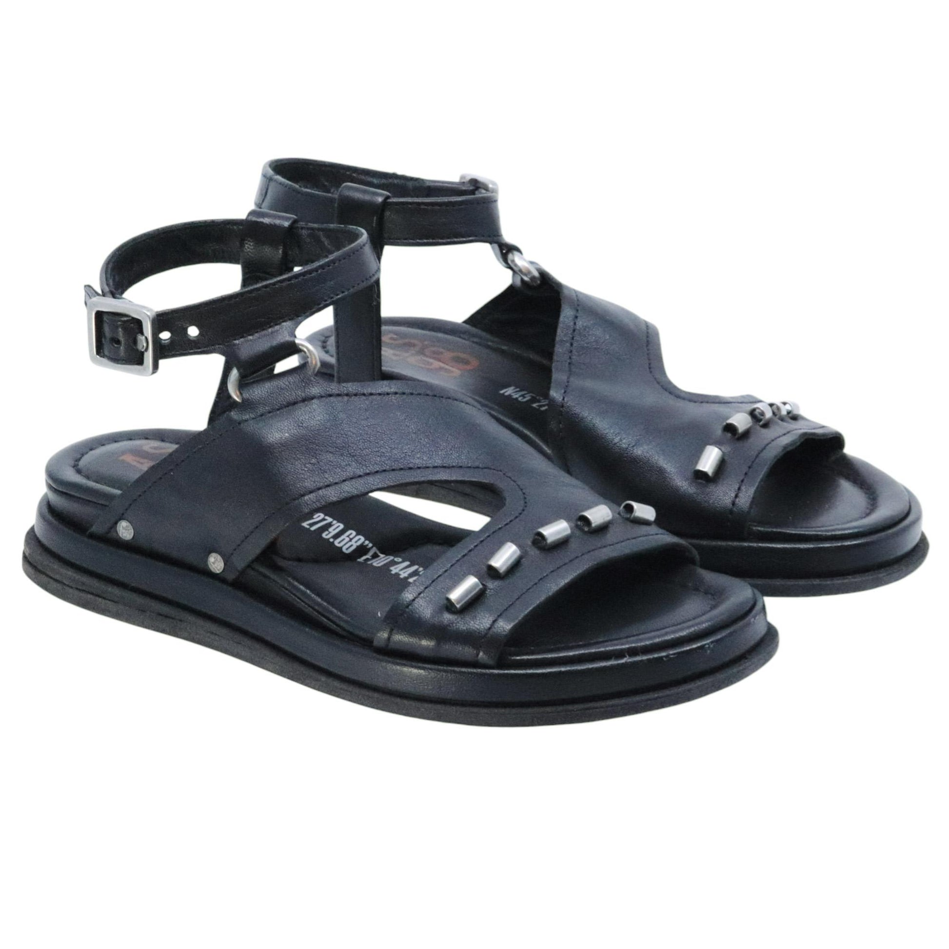 Sandalo donna AS98 B60016 in pelle nera<BR/> 