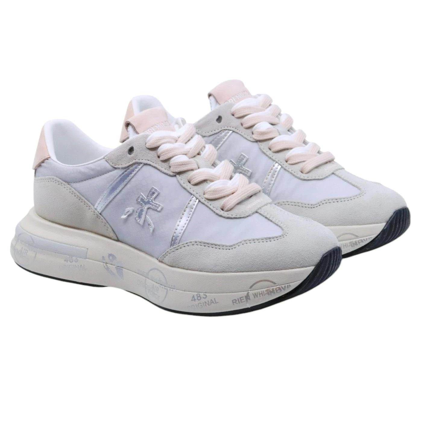Premiata Cassie 7387 sneaker donna in tessuto grigio con riflessi argento e dettagli in camoscio 