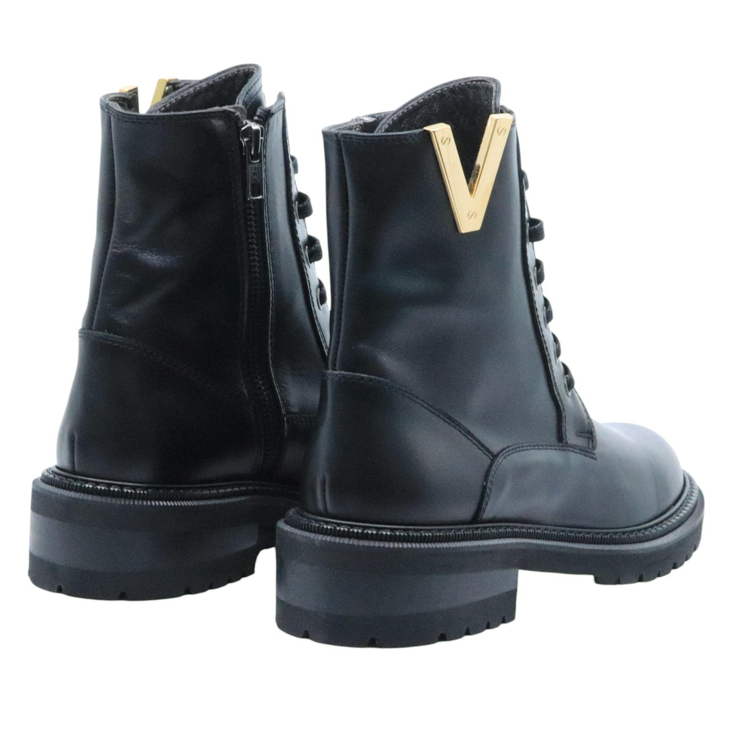 Via Roma 15 3422 stivaletto donna in pelle nera con V oro laterale 