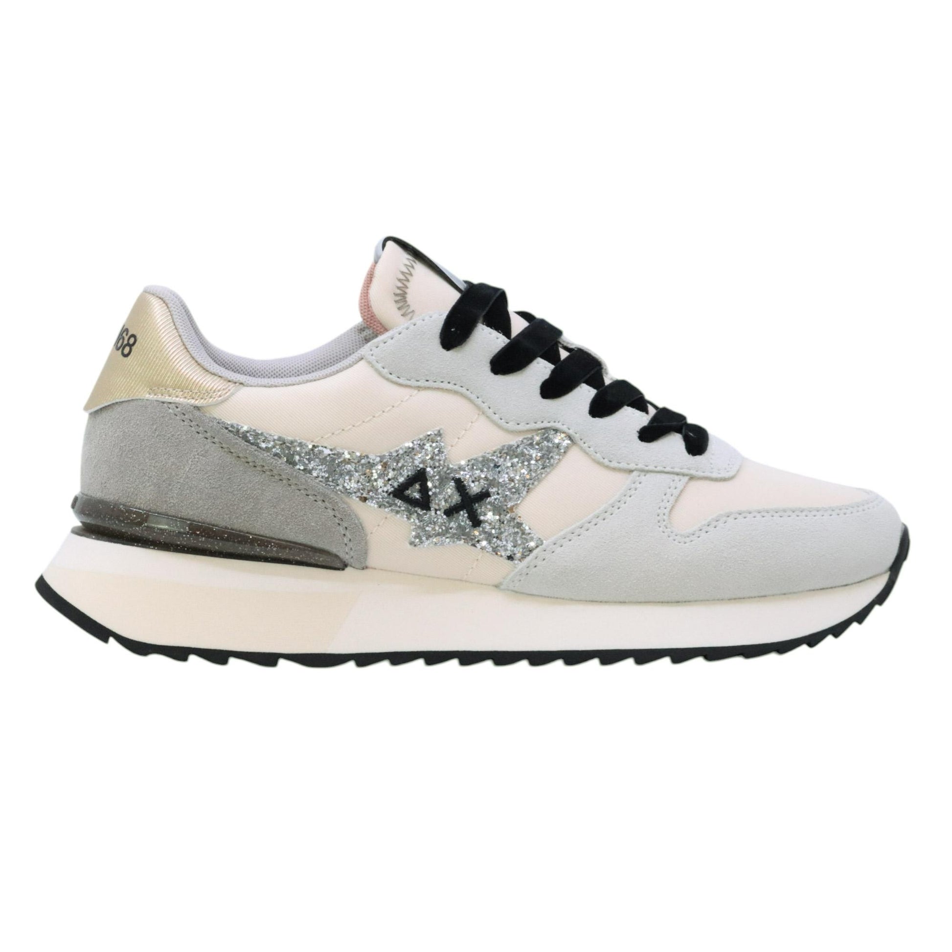 SUN68 Stargirl Glitter Z45217 sneaker donna in nylon e suede bianco 