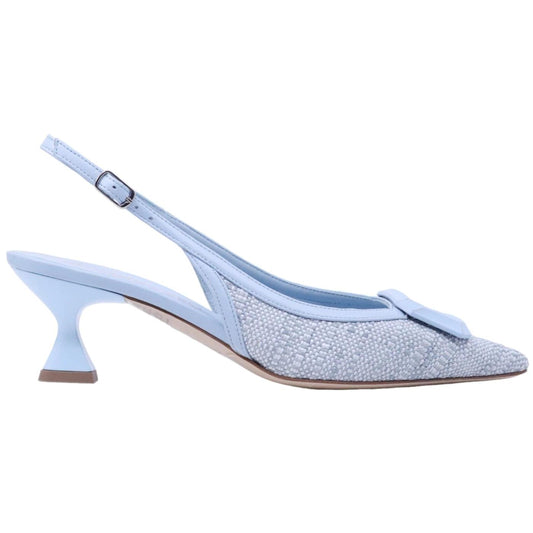 The Seller SS021 slingback donna in pelle azzurra e rafia intrecciata con tacco elegante Made in Italy 