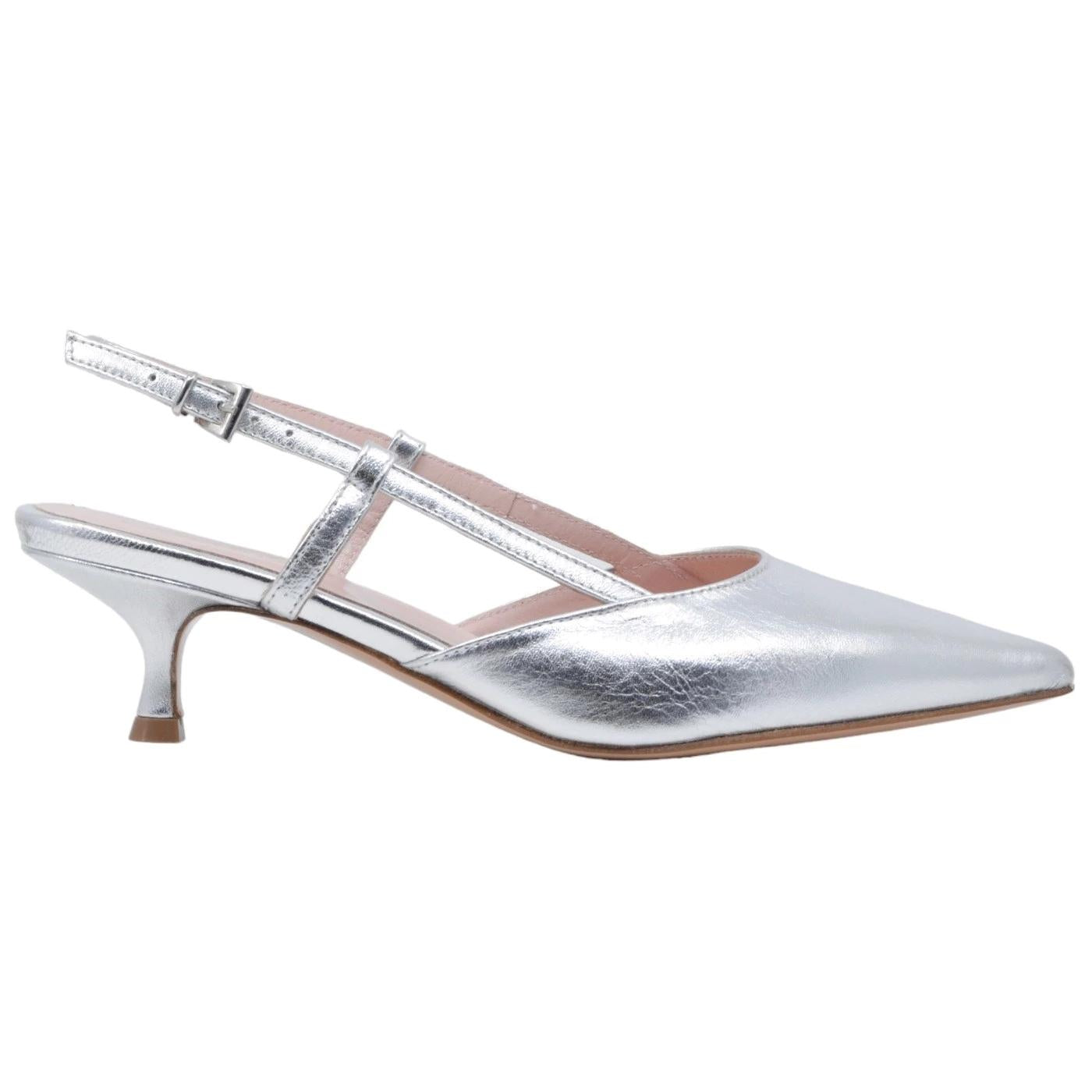 Slingback donna Anna F 1410 in pelle lamianta di colore argento 