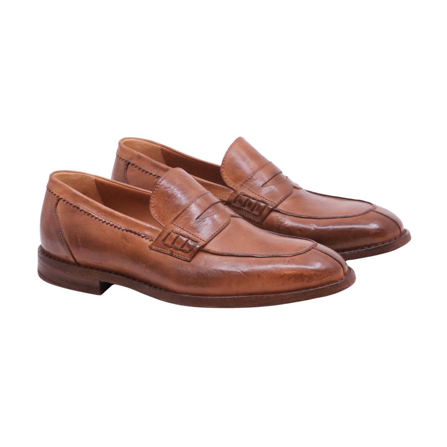 Ducanero 2718 mocassino uomo in pelle cuoio sfumata nero con fondo cuoio elegante Made in Italy 