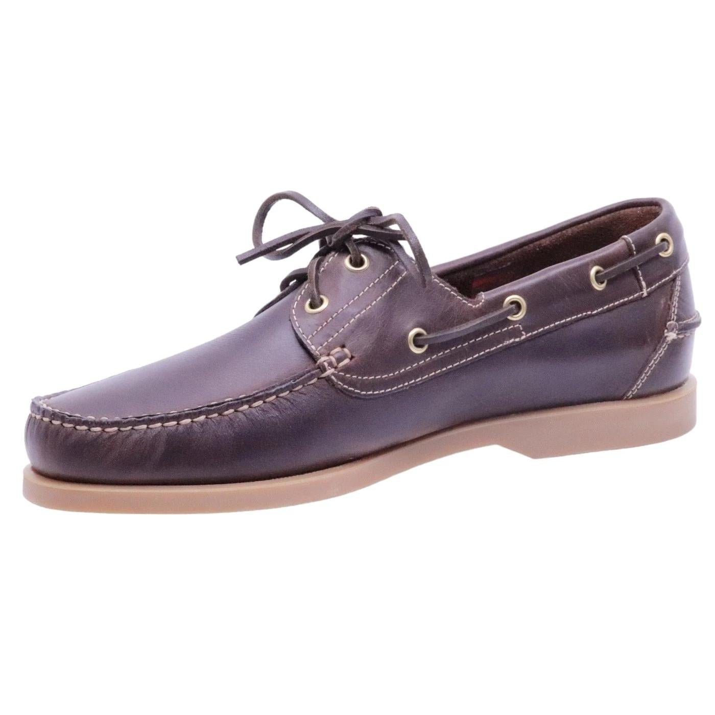 Antica Cuoieria 22317 scarpa da barca uomo in pelle testa di moro con suola gomma miele Made in Italy 