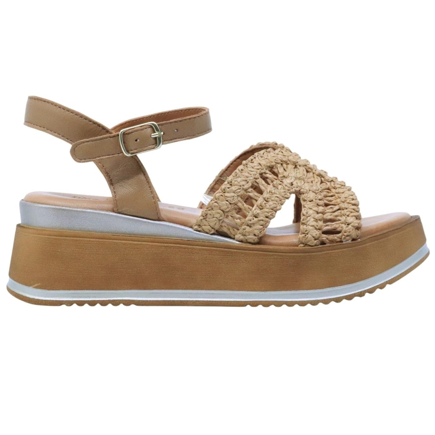 Sandalo con zeppa Mine Vaganti 3912 in pelle marrone 