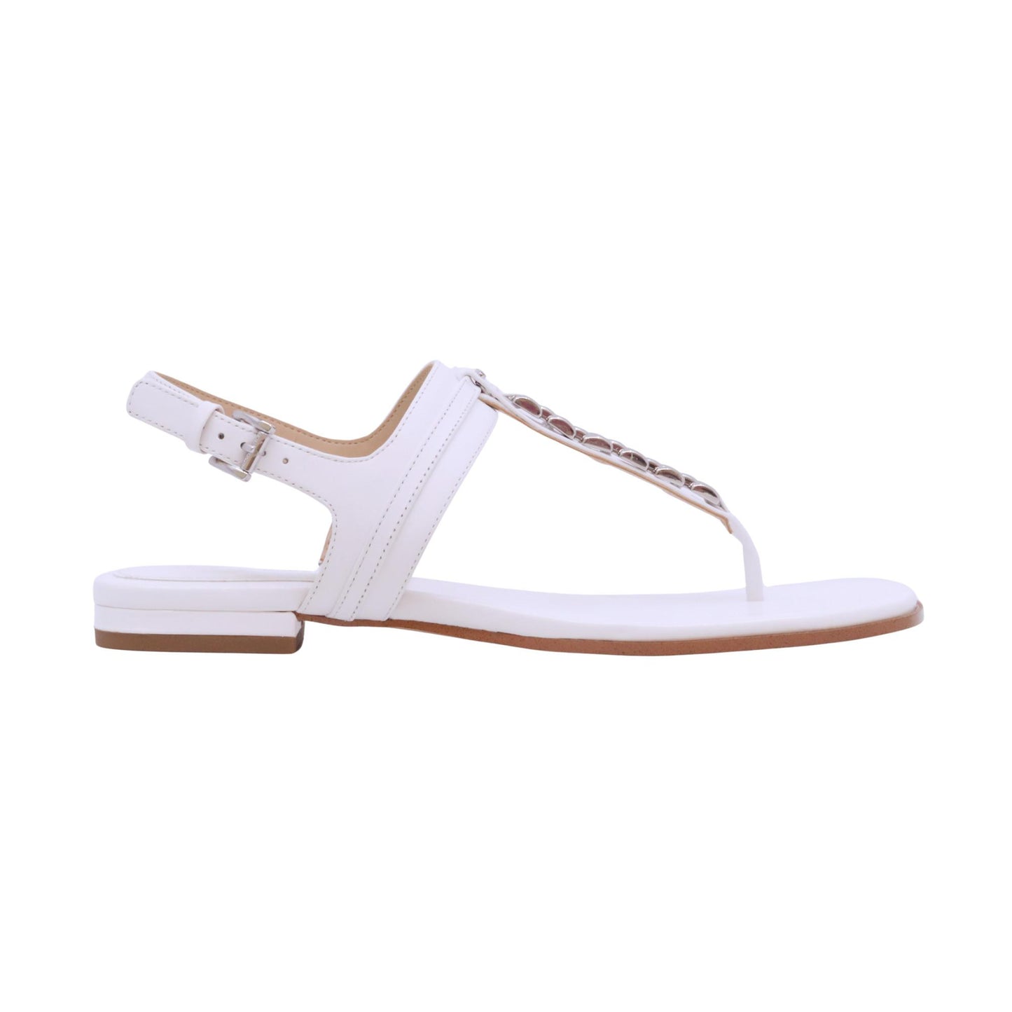 Michael Kors Marcia Thong sandalo infradito donna in pelle bianco con catena argento 