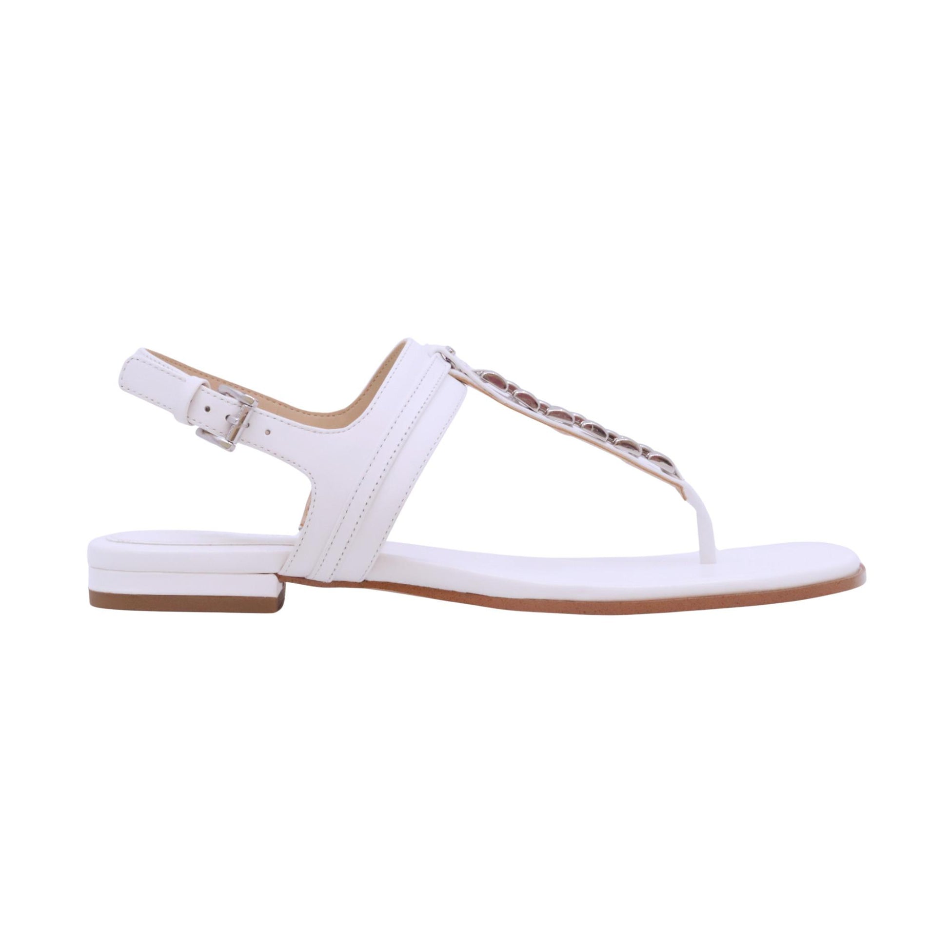 Michael Kors Marcia Thong sandalo infradito donna in pelle bianco con catena argento 