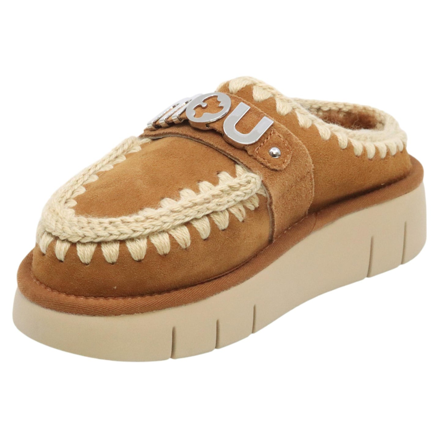 Mou Bounce clog metal logo sabot donna in montone cognac 