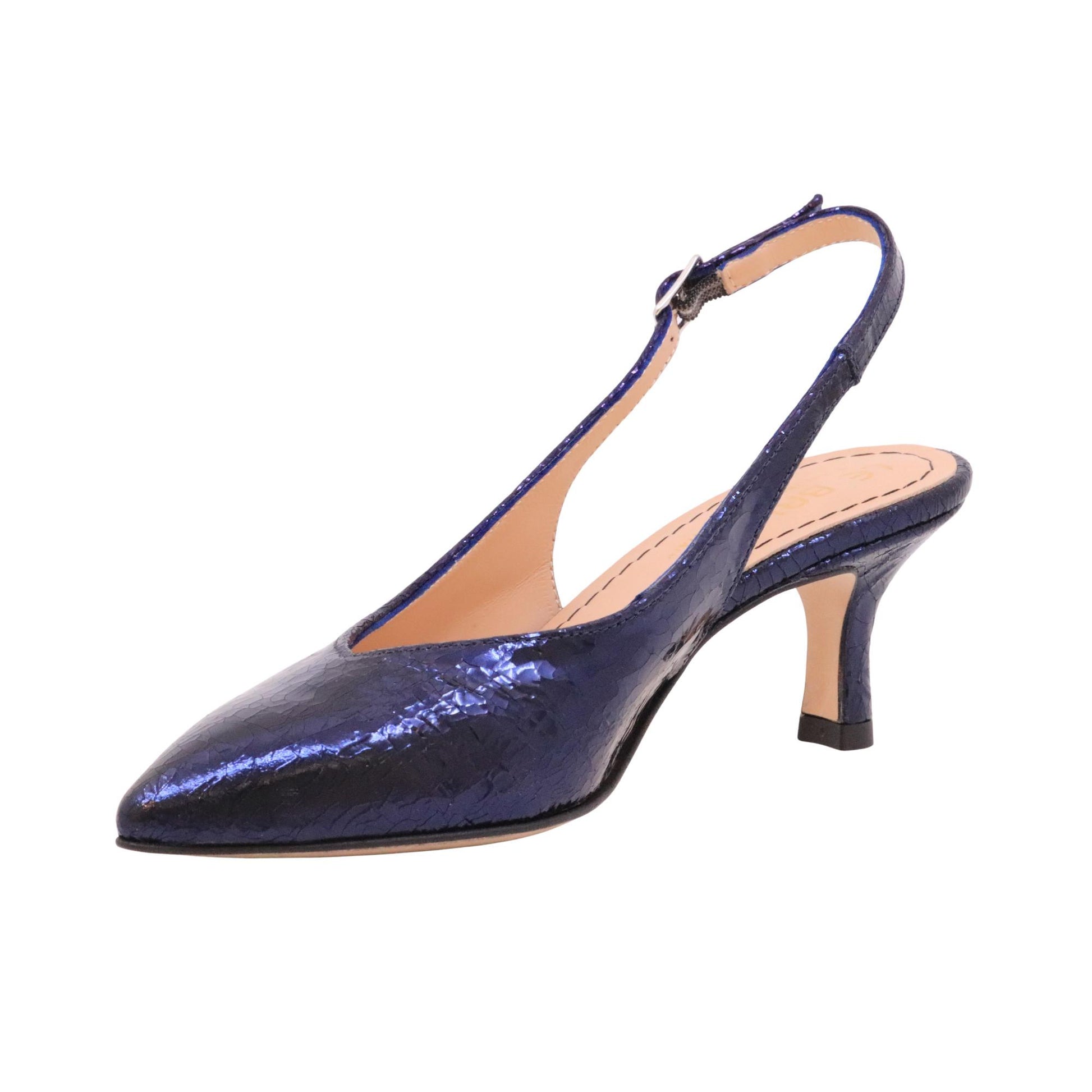 Le Briella Z936 Crack Blu slingback donna in pelle blu lucida con tacco 7 cm 
