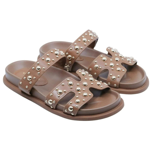 Sandalo ciabatta Tosca Blu Tansy in pelle cuoio con borchie decorative color oro 