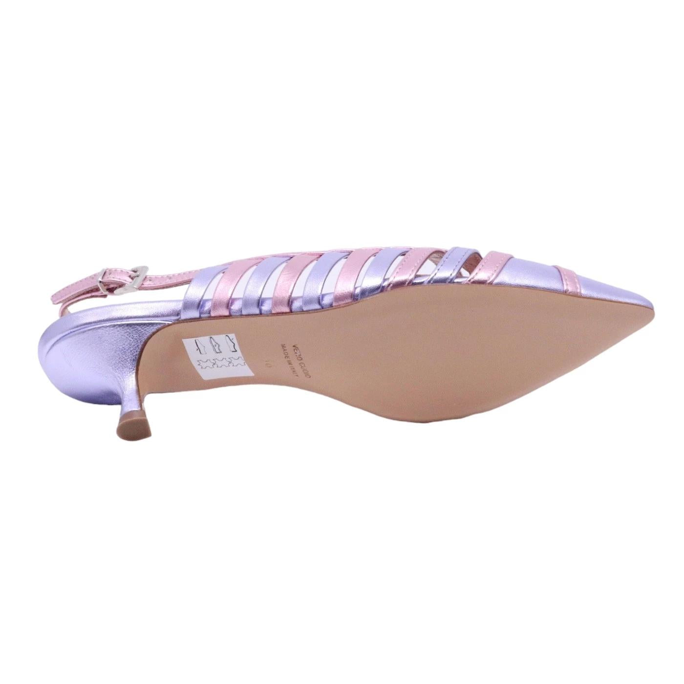 Slingback donna Anna F in pelle laminata di colore rosa e lilla 