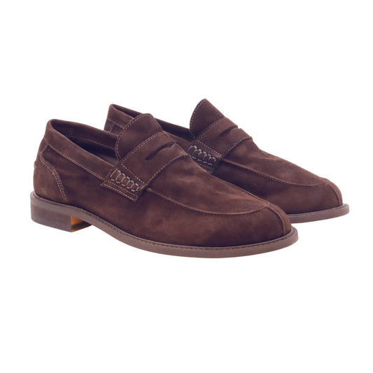 Antica Cuoieria 23115 Amalfi mocassino uomo in camoscio marrone con suola in cuoio 