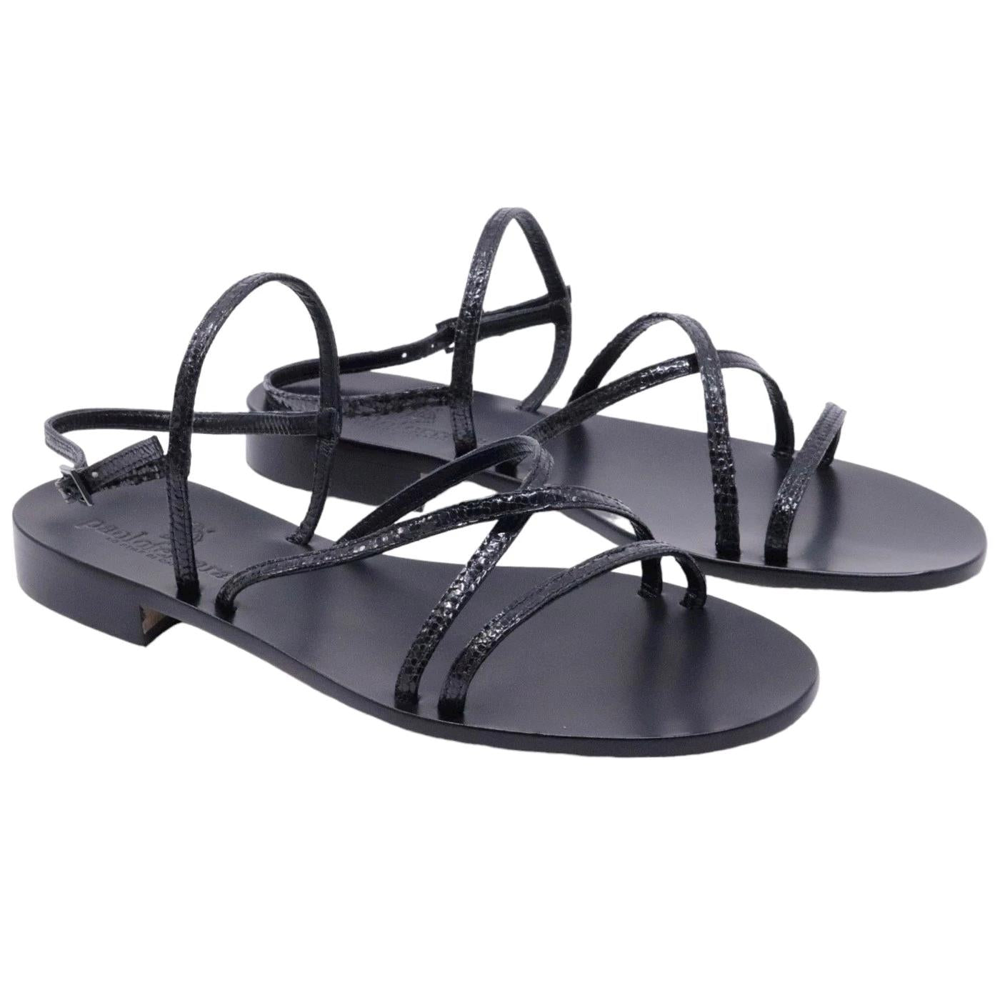 Sandalo caprese Paolo Ferrara in pelle diamantata nera 