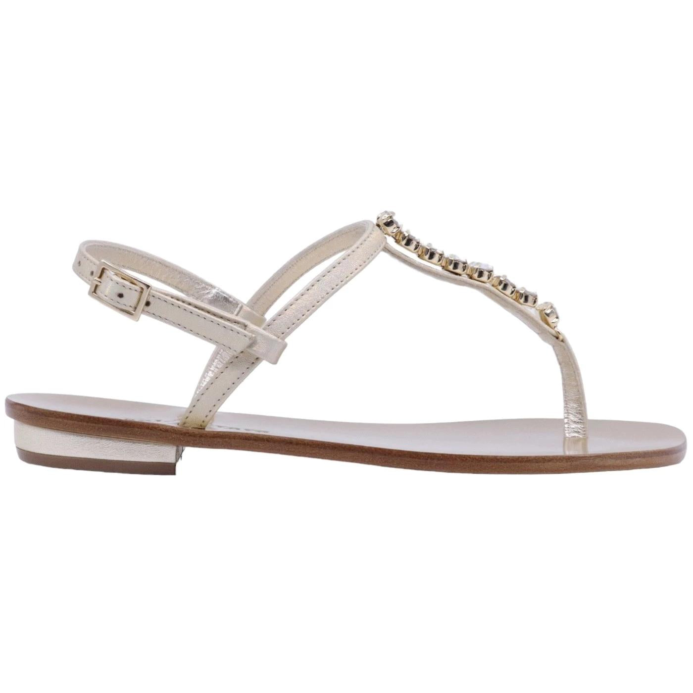 Sandalo infradito 3131C  Paolo Ferrara in pelle oro e pietre luminose a giogliello 