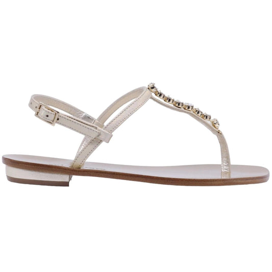 Sandalo infradito 3131C  Paolo Ferrara in pelle oro e pietre luminose a giogliello 