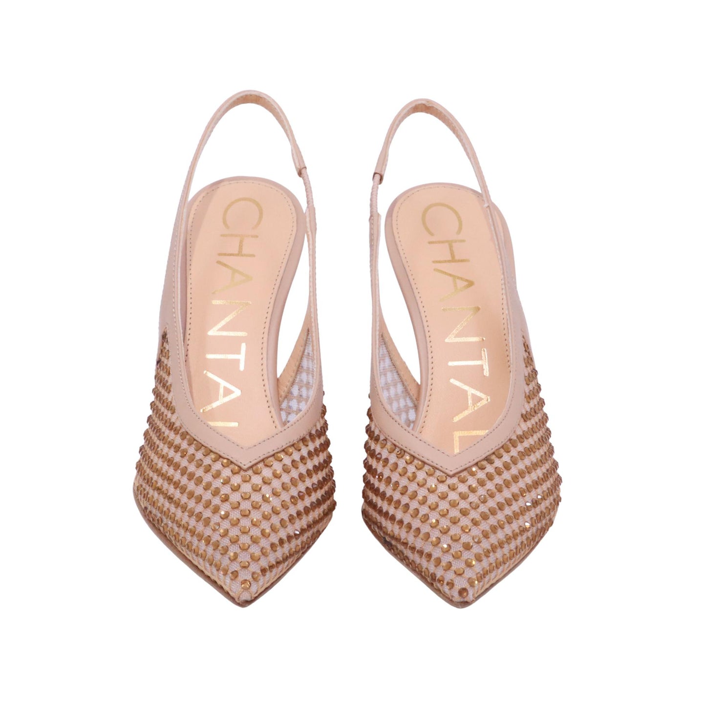 Chantal 1962 3037 slingback donna in capretto fondotinta con strass gold 