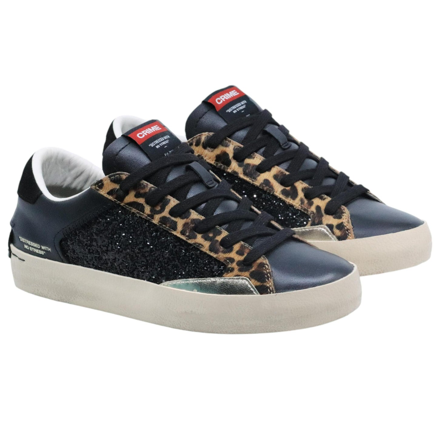 Crime London Distressed 28002 in pelle nera e glitter 