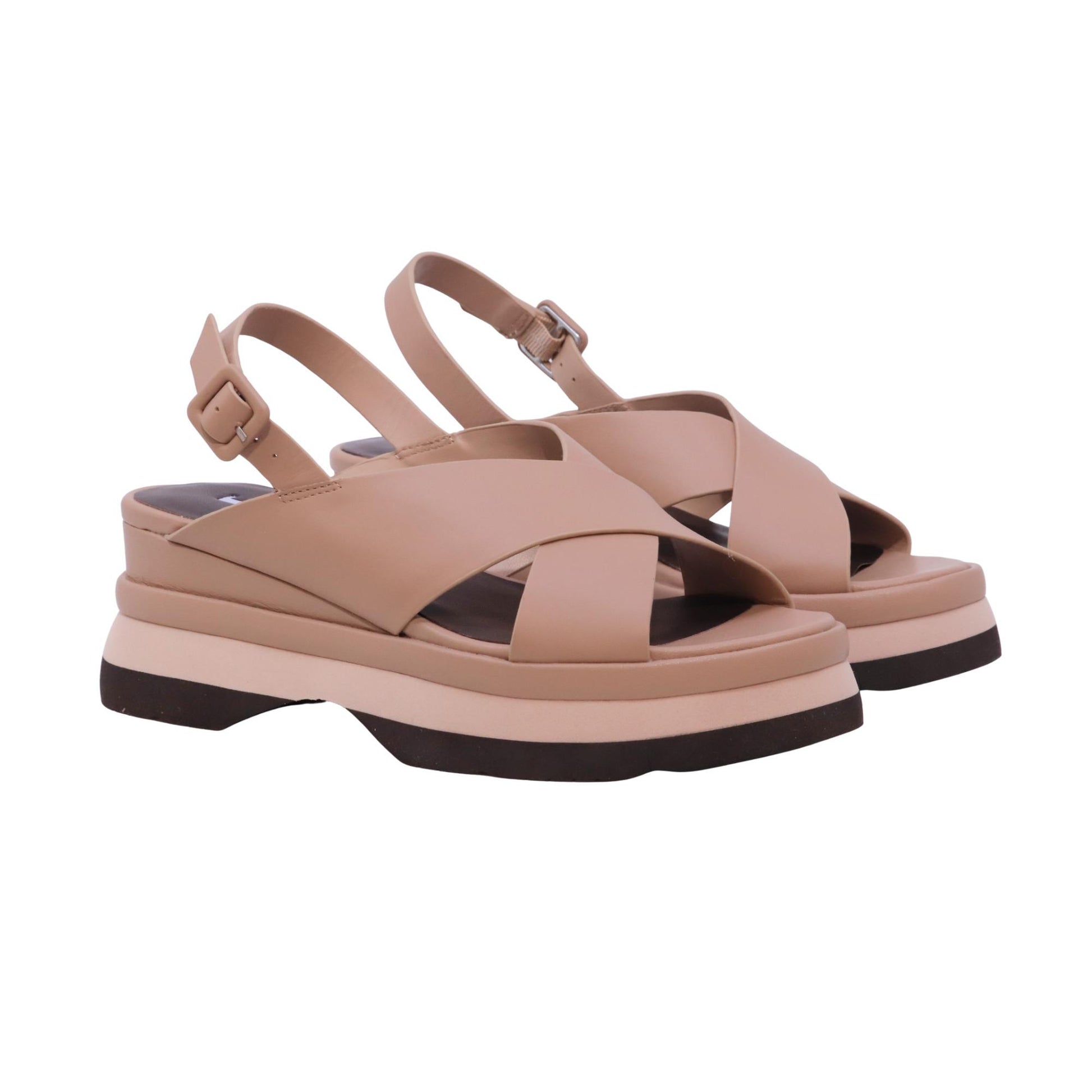 Jeannot AJ523C sandalo zeppa donna in pelle nappa sabbia con cinturino 