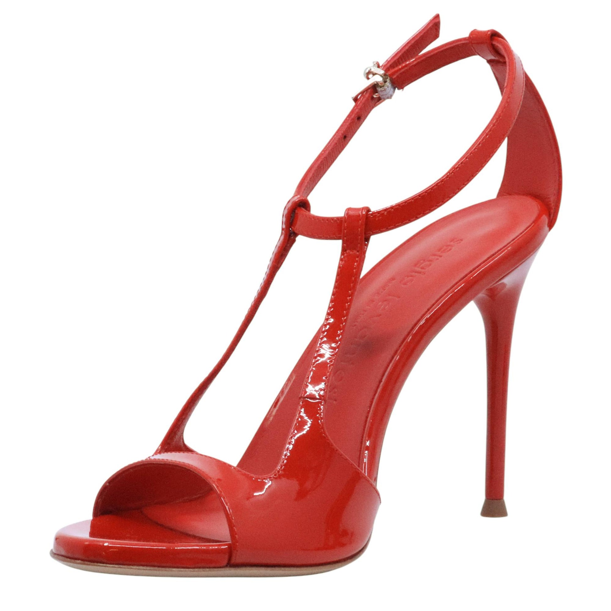 Sandalo con tacco Sergio Levantesi Ryana in vernice rosso 