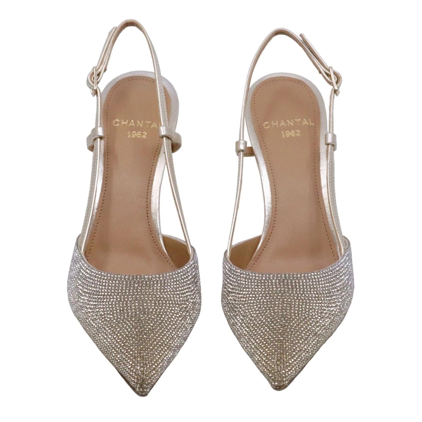 Slingback donna Chantal 2250 con strass e pelle platino 