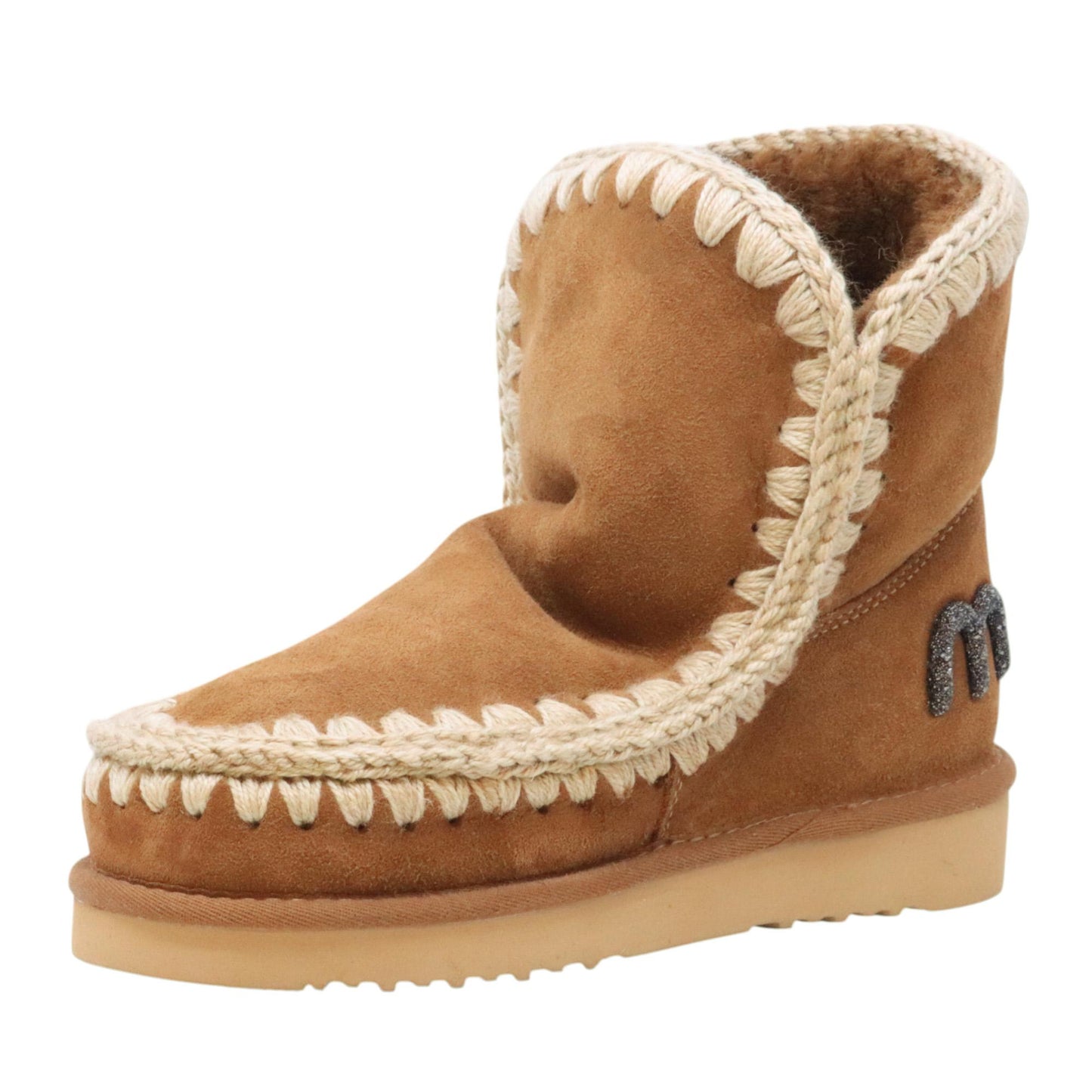Mou Eskimo 18 glitter logo stivaletto donna in montone cognac 