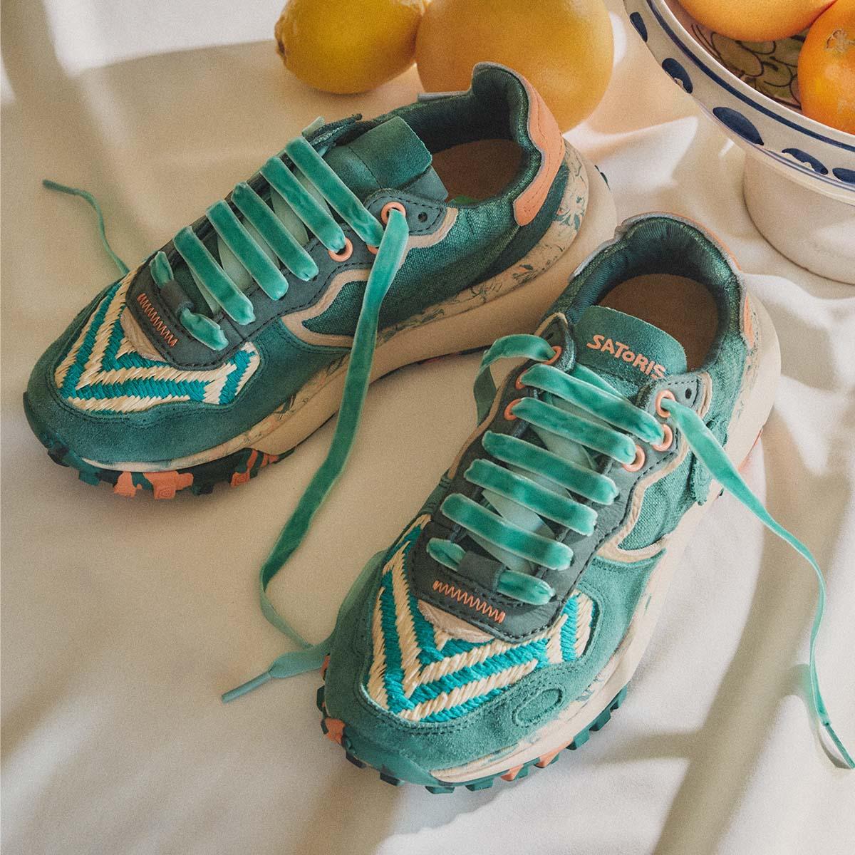 Satorisan Chacrona Metta Linen Didi sneaker donna in camoscio e tessuto verde 