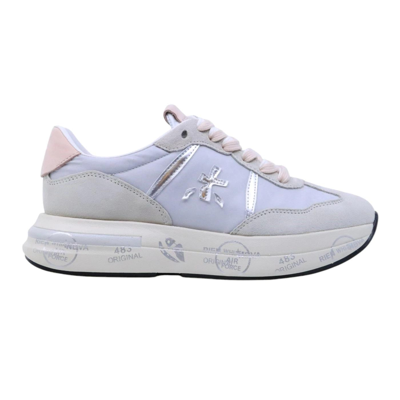 Premiata Cassie 7387 sneaker donna in tessuto grigio con riflessi argento e dettagli in camoscio 