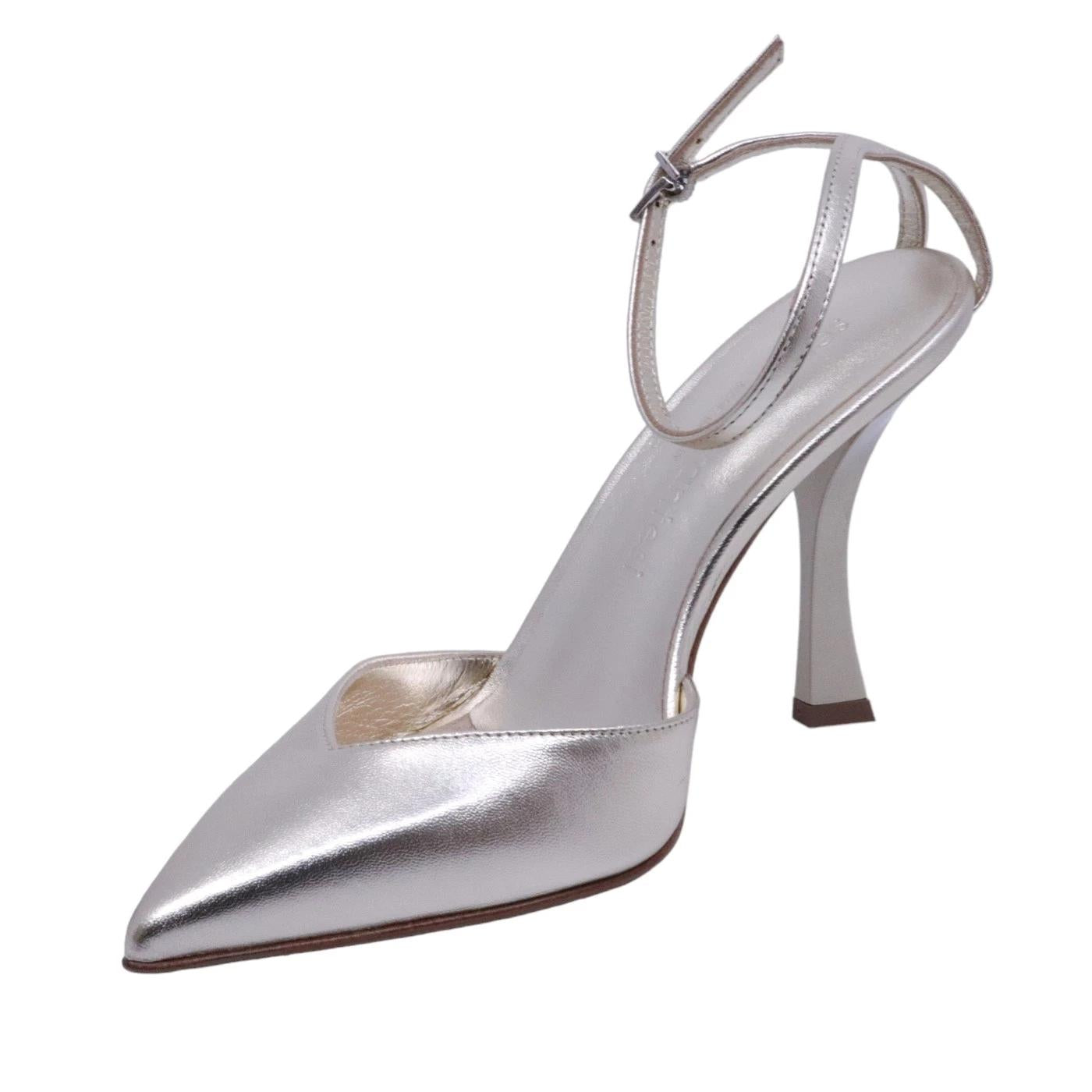 Slingback donna Sergio Levantesi Maybe4 in pelle platino laminata<BR/> 