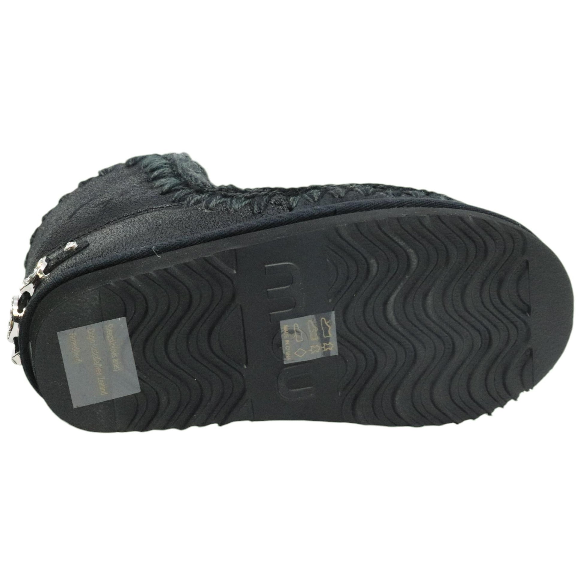 Mou Eskimo 18 rhinestones logo stivaletto donna in montone nero FW101036BCBKG MOU