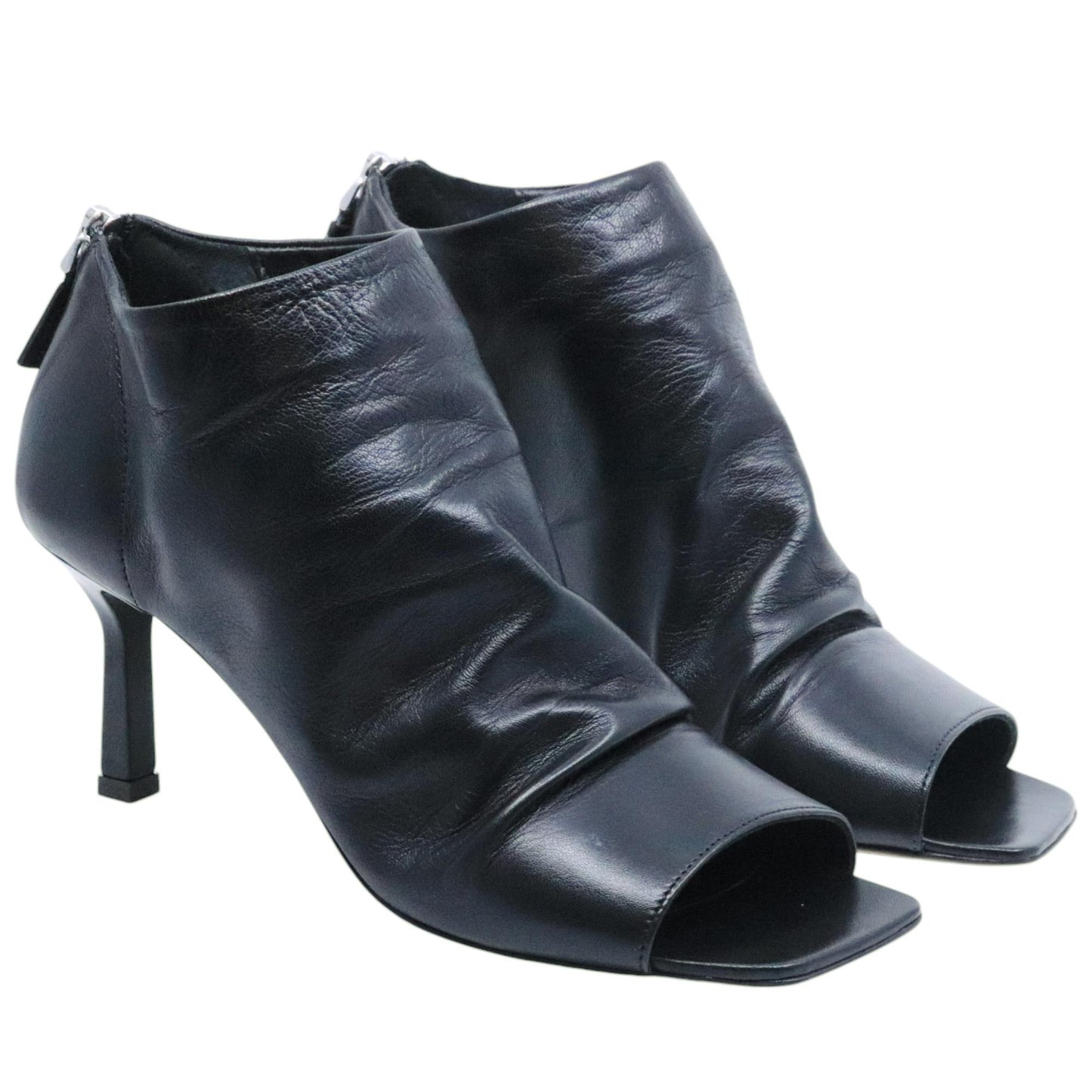 The Seller 1058 stivaletto donna in pelle nera con punta aperta e tacco elegante Made in Italy 