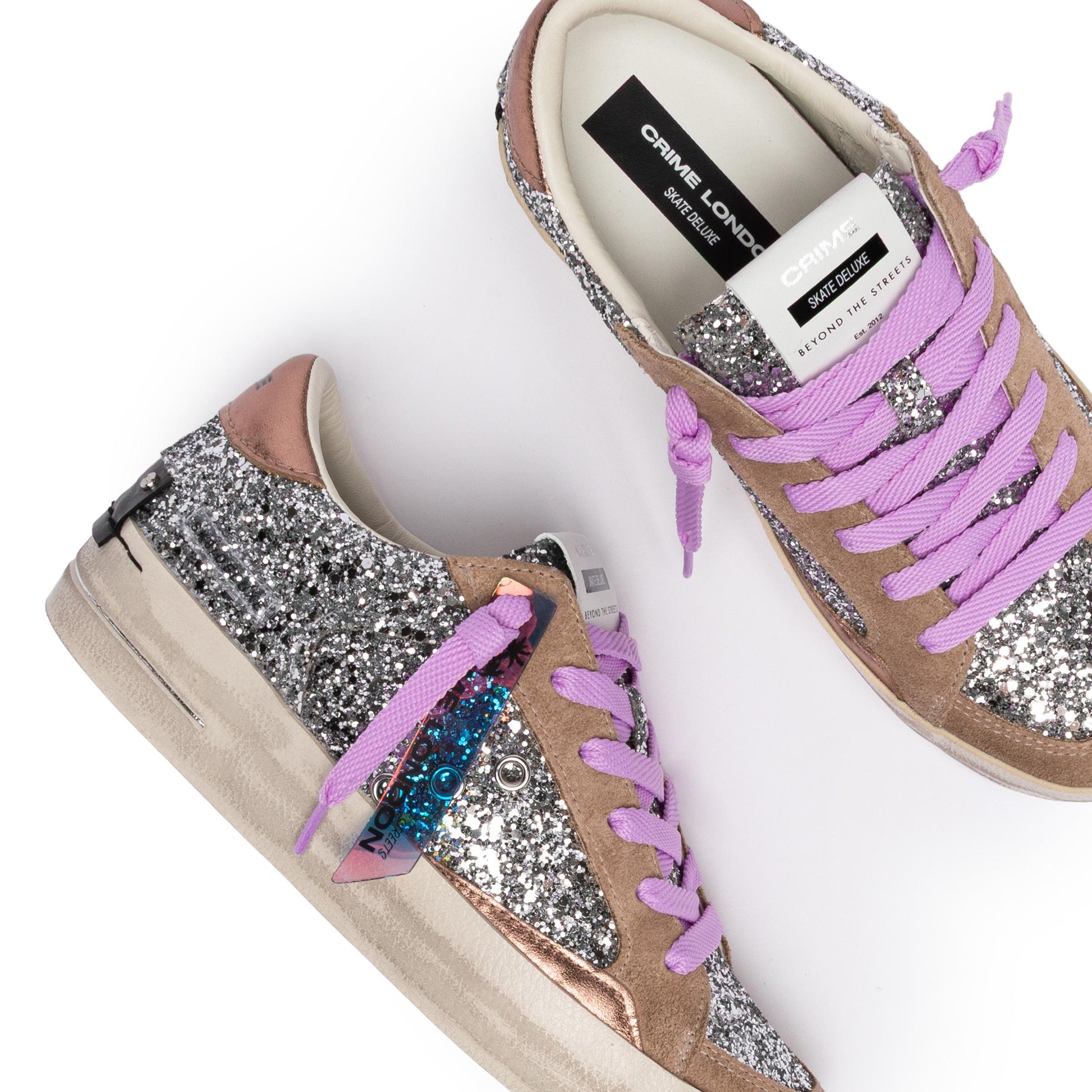 Crime London 25115 SK8 Deluxe sneaker donna in glitter argento 