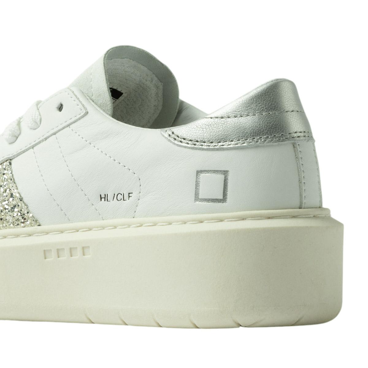 DATE Hill Low Platform Calf White Silver HP CA WS sneaker donna in pelle bianca 