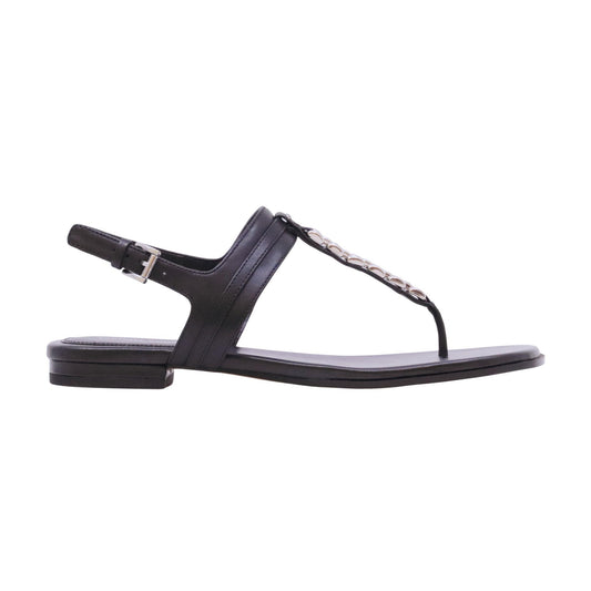 Michael Kors Marcia Thong sandalo infradito donna in pelle nero con catena argento 