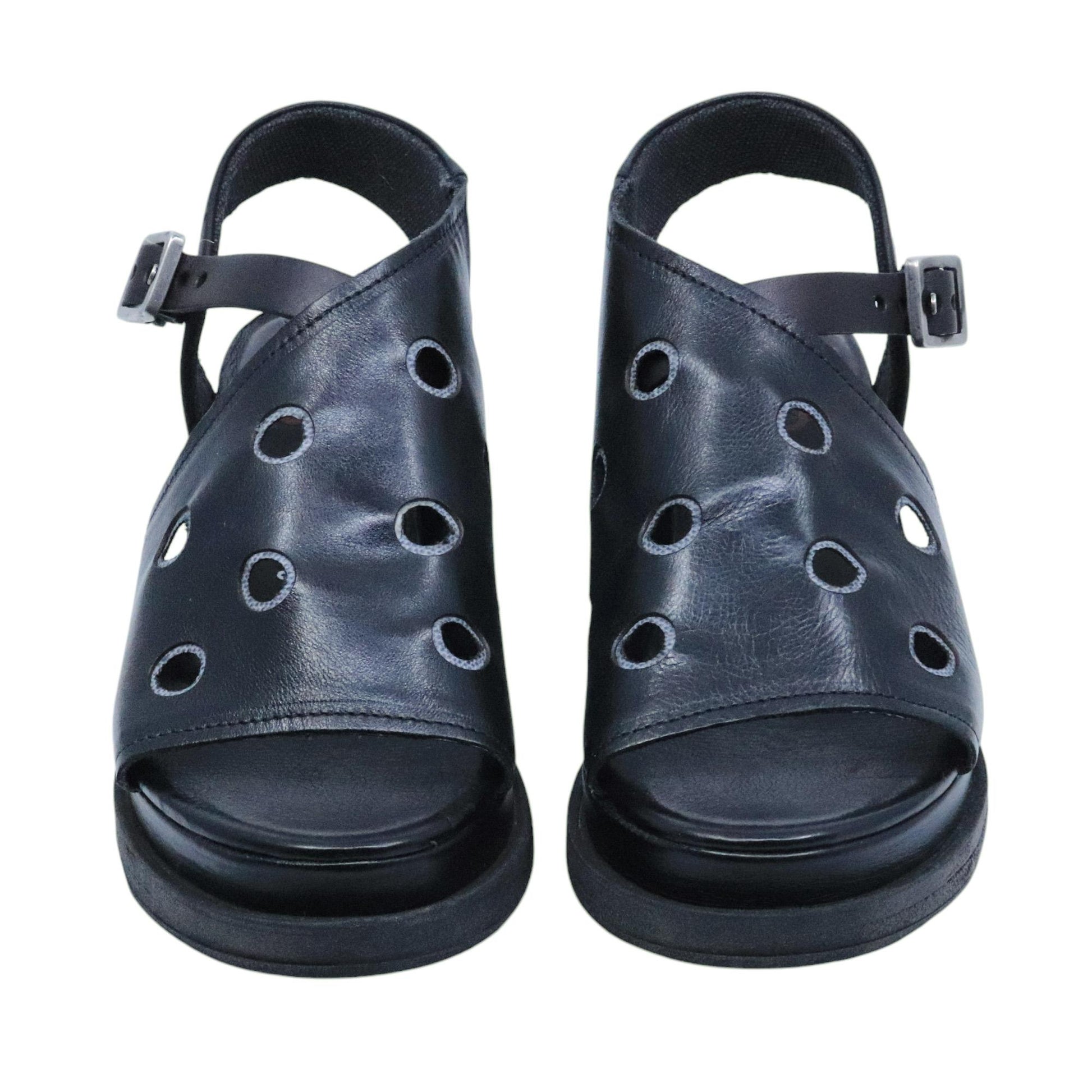 AS98 A15043 Nero Smoke sandalo donna in pelle nera con zeppa casual artigianale 