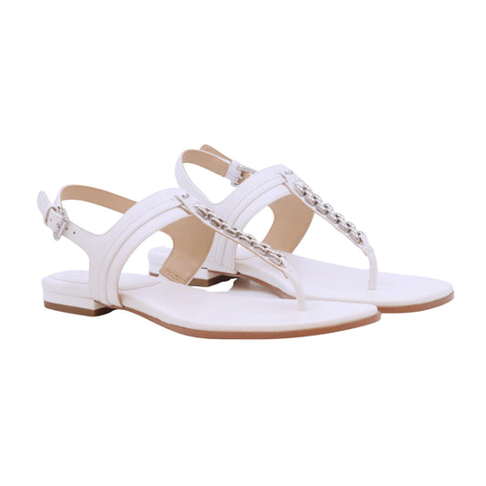 Michael Kors Marcia Thong sandalo infradito donna in pelle bianco con catena argento 
