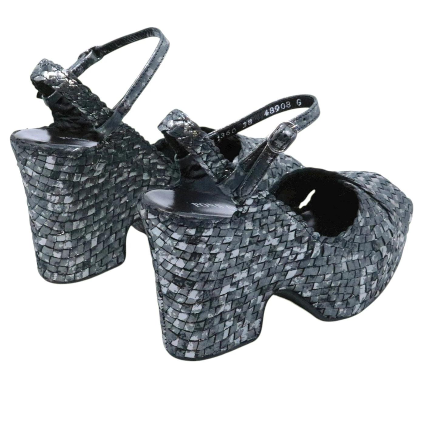 Pons Quintana Cali 11360 G09 sandalo donna in pelle intrecciata nera con plateau elegante 