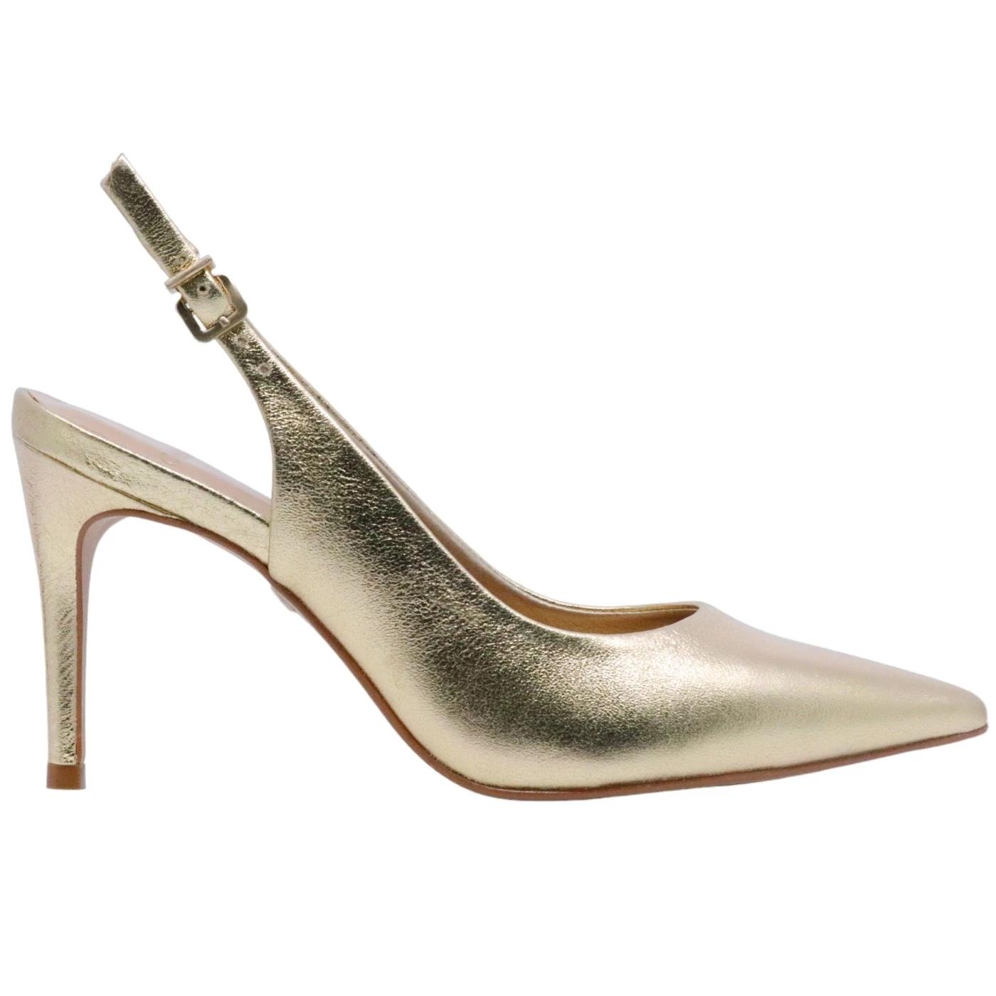 Slingback donna Carrano 195096 in pelle satinata di colore oro 
