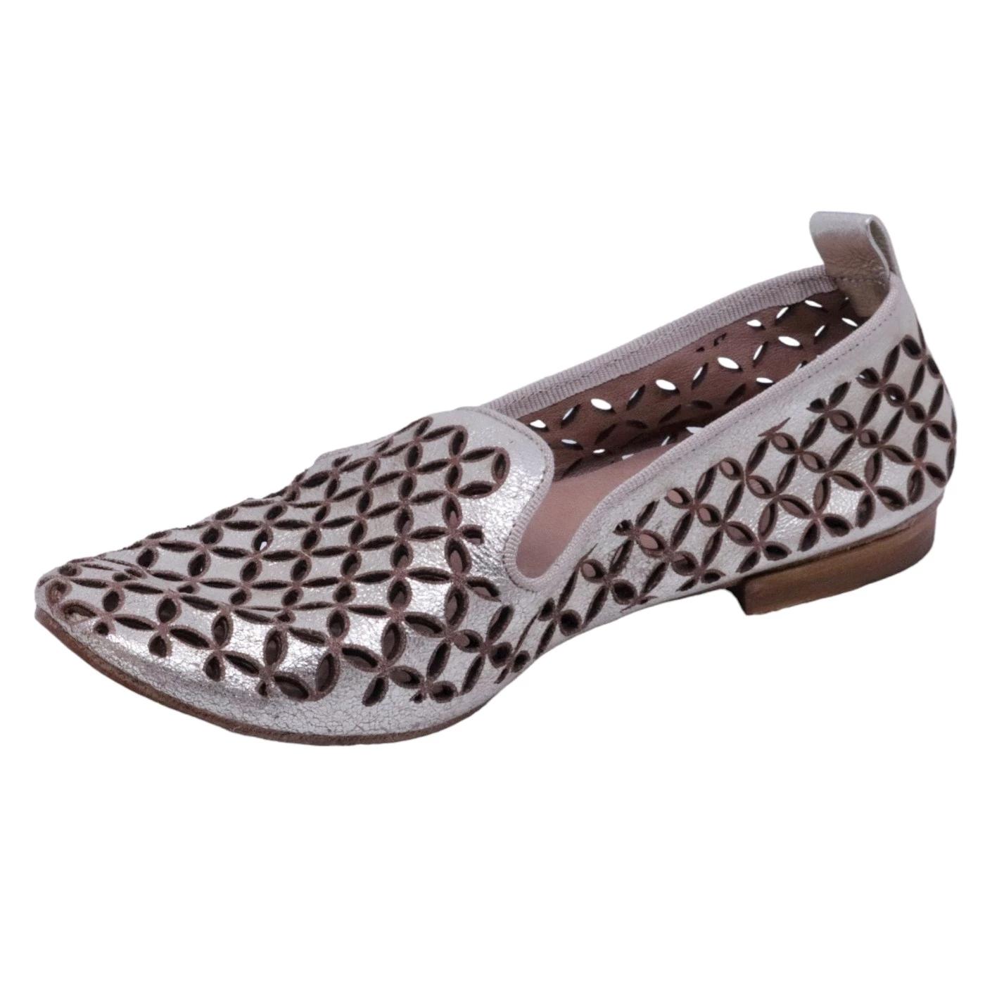 Mocassino donna Kudetà 314102 in pelle laminata argento 