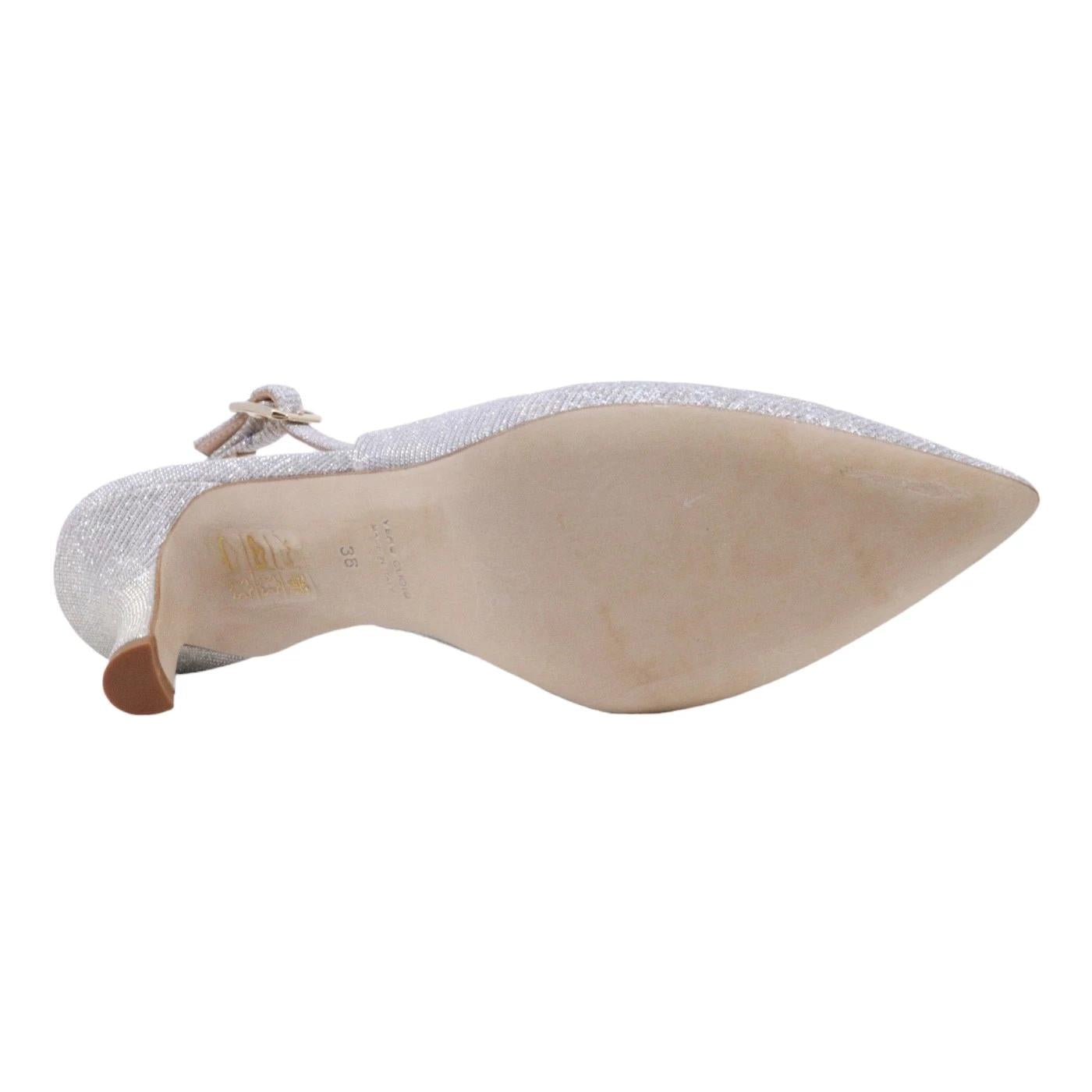 Slingback donna Le Briella Z827 in elegante pelle e tessuto di color argento 