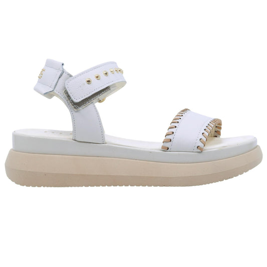 Sandalo zeppa Mjus L17010 in pelle bianca e dettagli color carne 