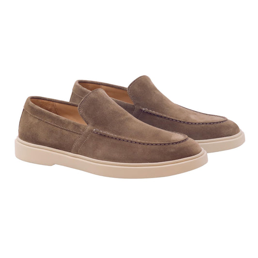 Triver Flight 887-11 Softy mocassino uomo in camoscio taupe con fondo gomma casual Made in Italy 
