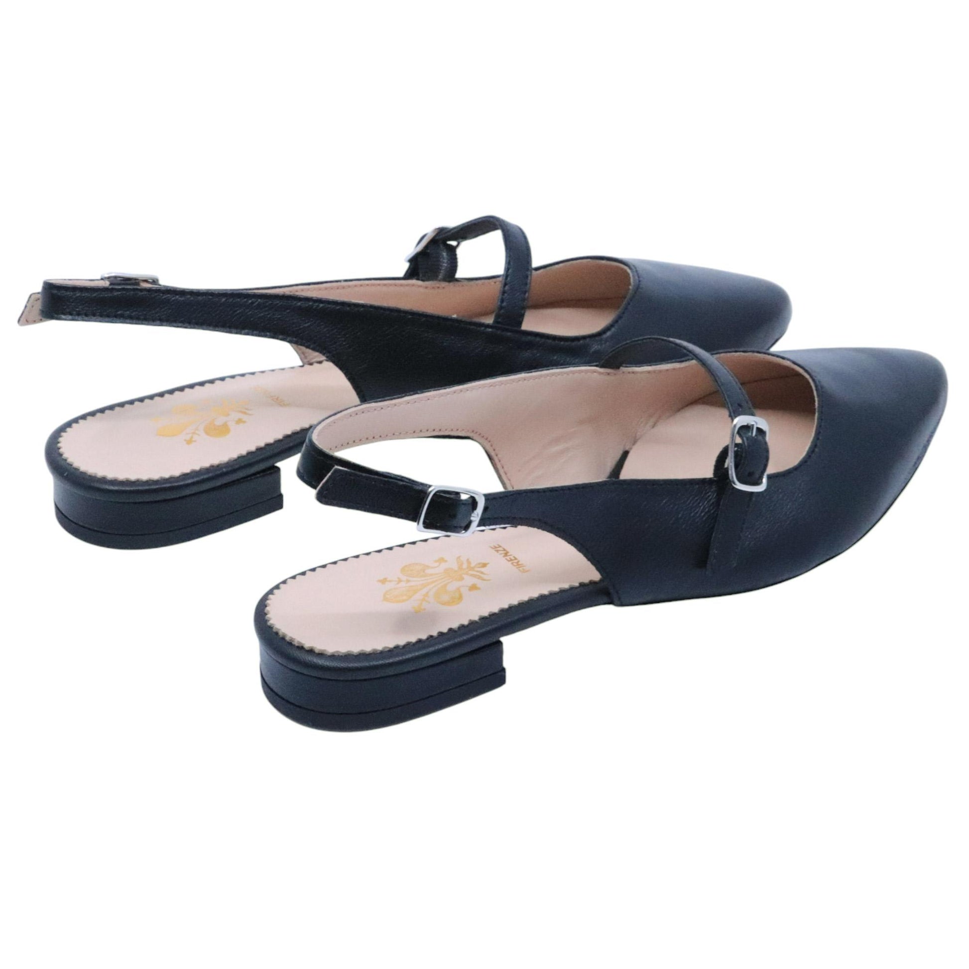 Jaffè 601 T slingback donna in pelle nera con cinturino e suola in cuoio 