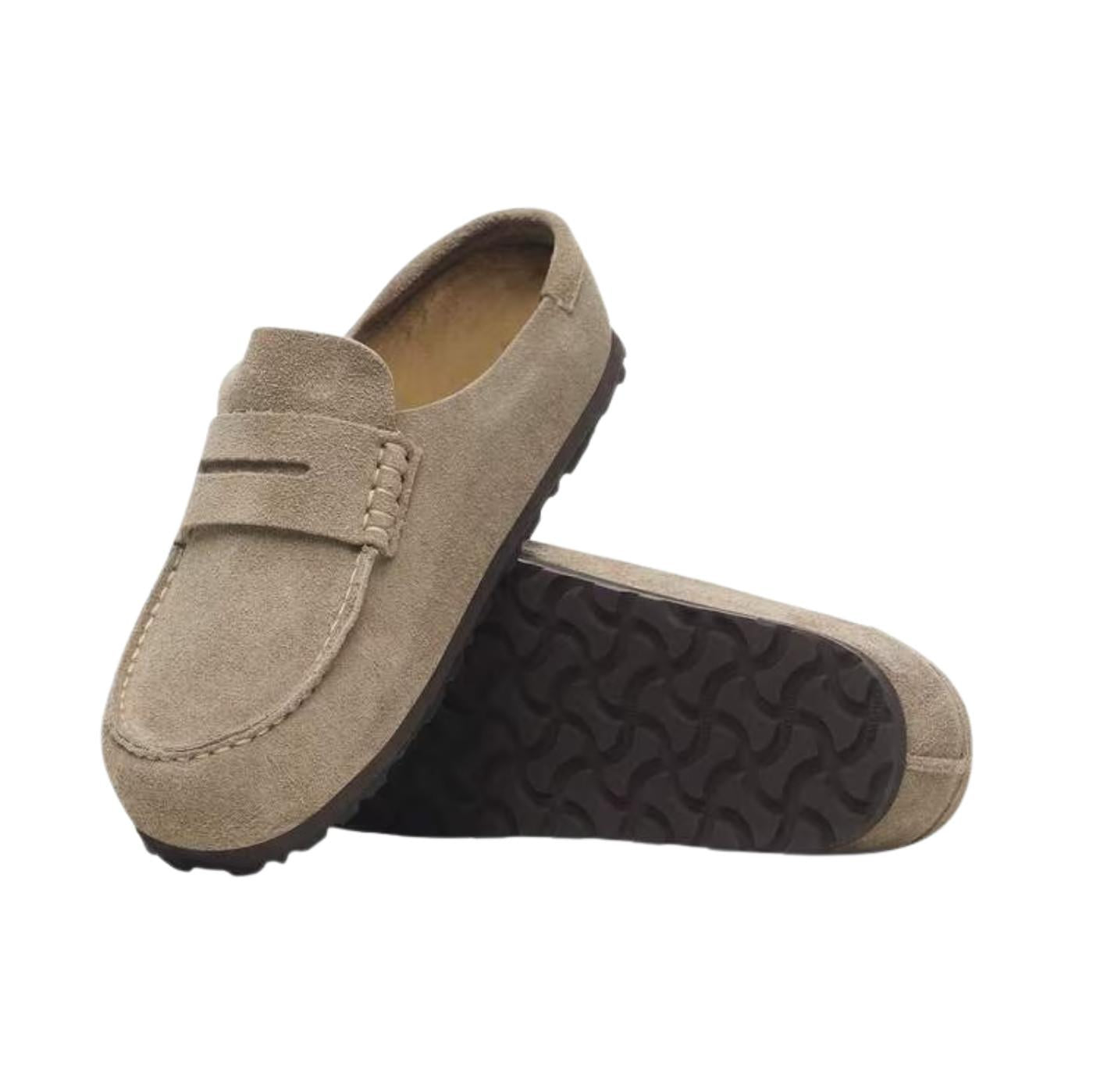 Birkenstock Naples Wrapped 1029710 sabot uomo donna in camoscio taupe stile mocassino narrow fit 
