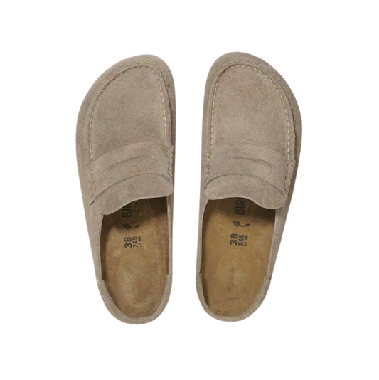 Birkenstock Naples Wrapped 1029710 sabot uomo donna in camoscio taupe stile mocassino narrow fit 